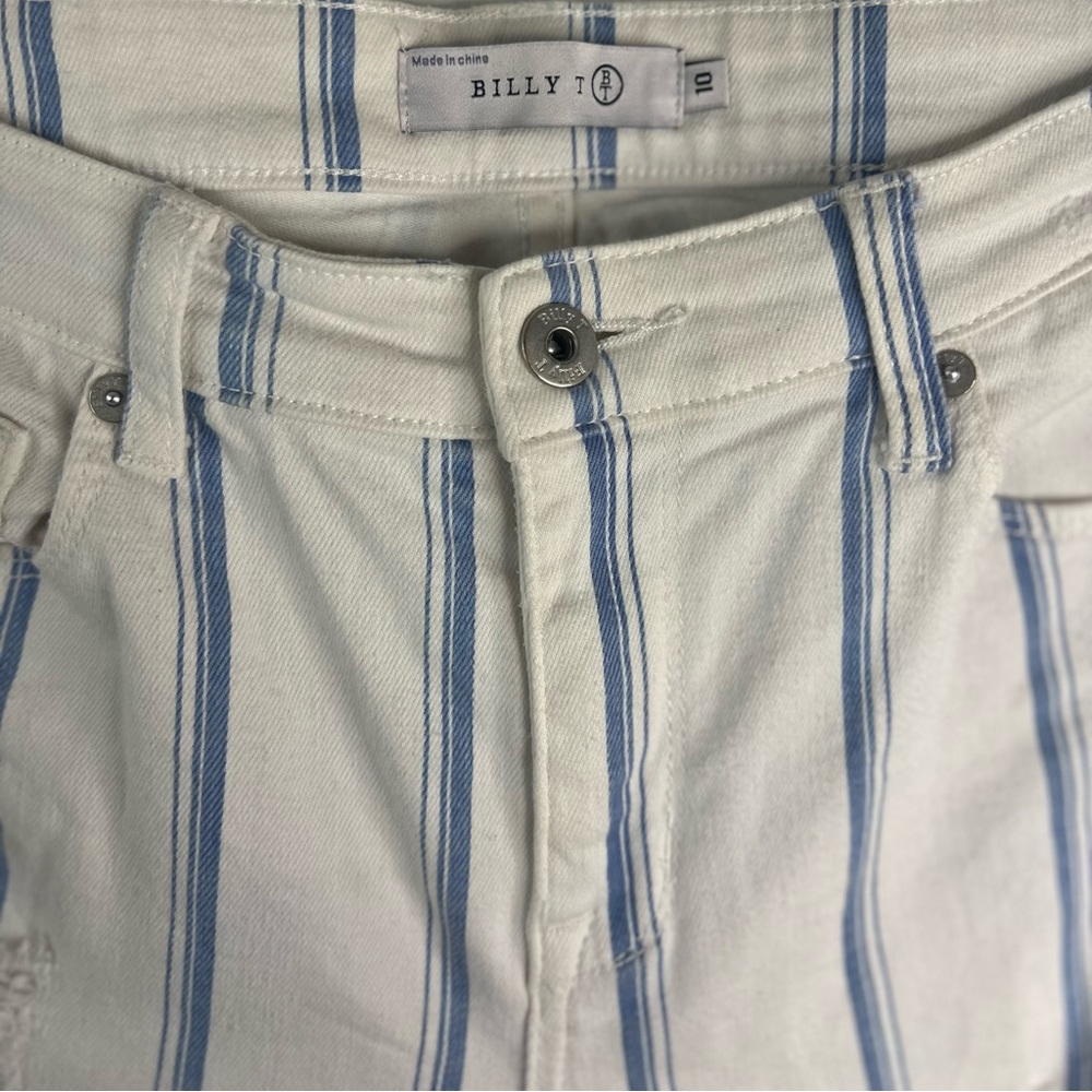 Striped Ankle Cropped Jeans in White & Light Blue - - Picture 3 of 8